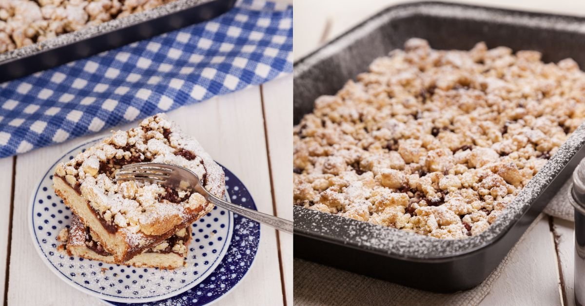 Fruit yeast pie with plums - on baking tray (gluten-free)