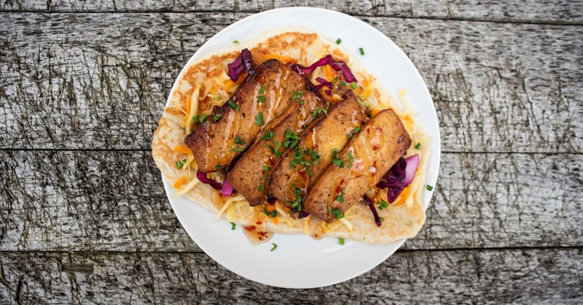 Spicy pickled slaw and tofu wrap